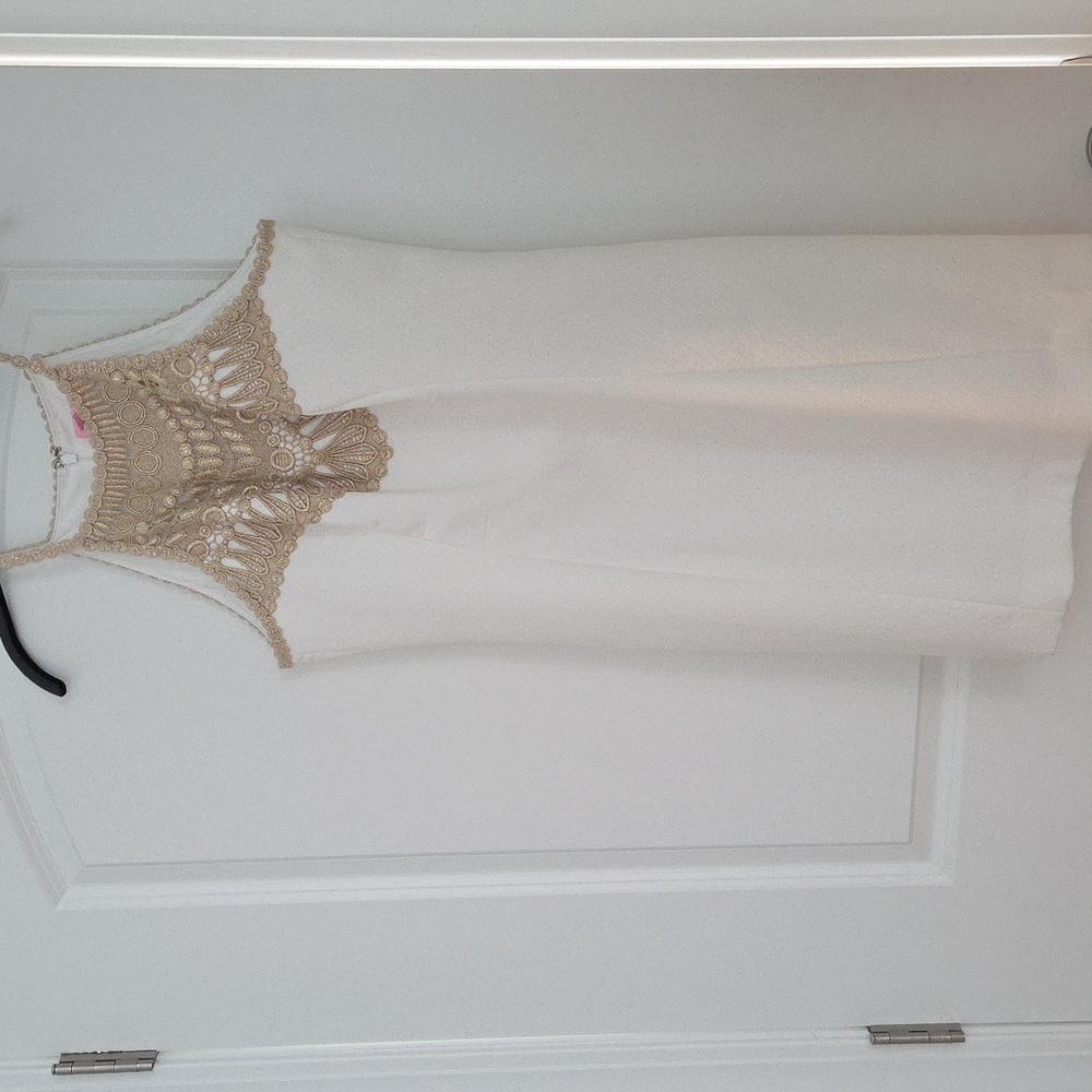 Lilly Pulitzer White With Gold Pearl Shift Dress Size 10